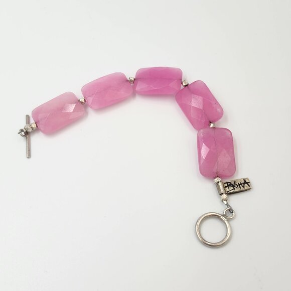 Stunning Rose Quartz Style Polished Faceted Pink Stone Bracelet - Picture 5 of 11